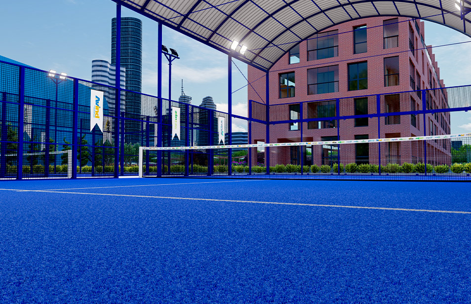 Terrain de padel couvert Origin 1<br /><br />This is already in French. If you want an alternative or improved version, you could say:<br /><br />Origine 1 : terrain de padel couvert<br /><br />Or sim